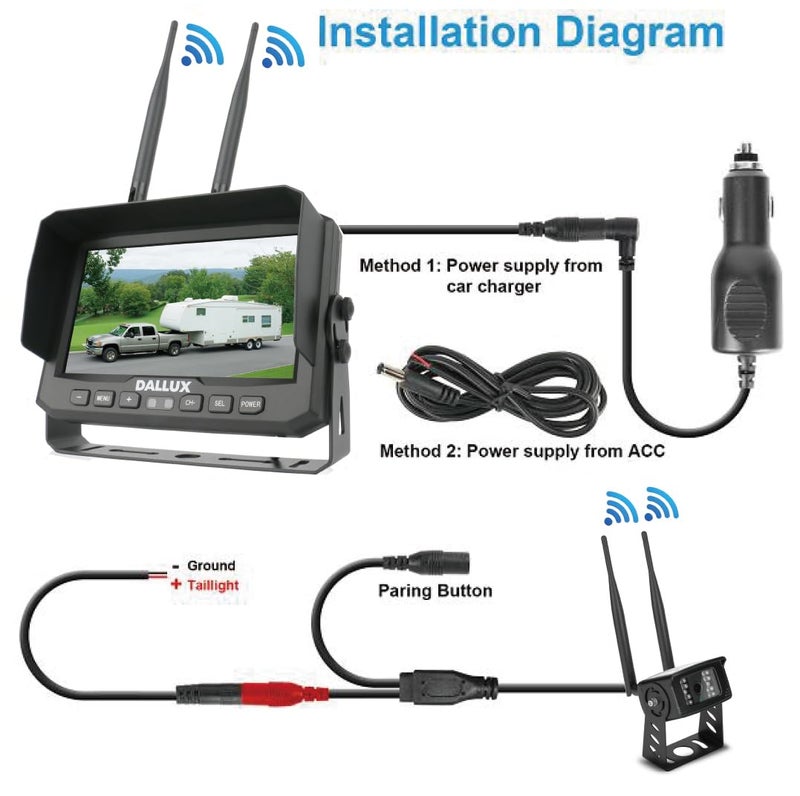 DALLUX Truck Bus Digital Wireless Backup Camera Monitor System Kit, 7 inch DVR Monitor+HD IP69K Waterproof Night Vision Rear View Reverse Camera for Van Trailer 5th Wheel Pickup RV Campers Motor Home Boat - Image 5